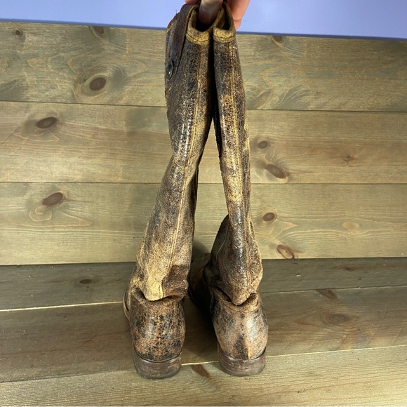 Frye Melissa Womens size 6.5 B shoes brown leather distressed riding tall boots - Picture 5 of 9